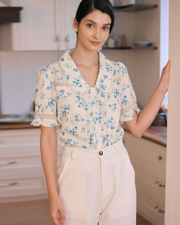T shirt florale lussuosa donna scollo v