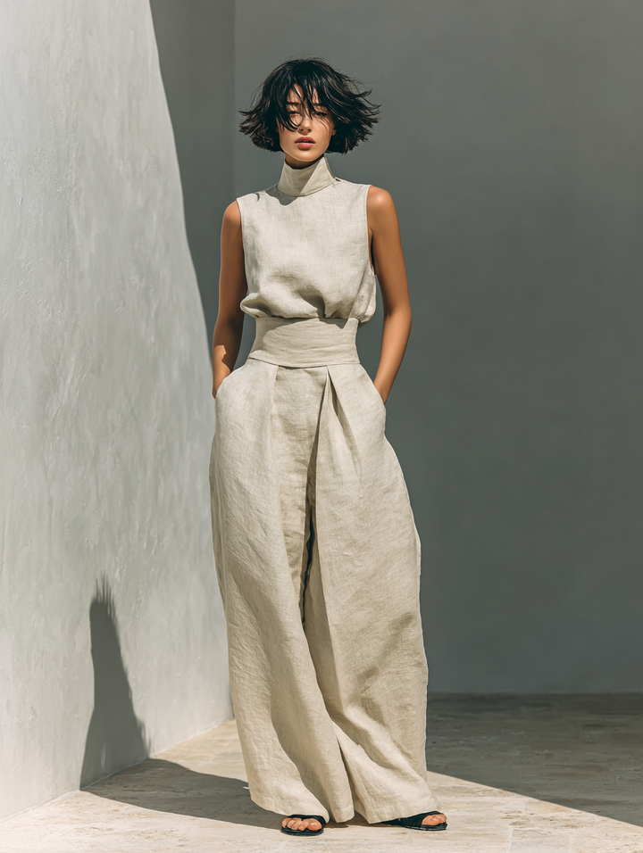 Classico Completo Donna Senza Maniche Pantaloni Larghi
