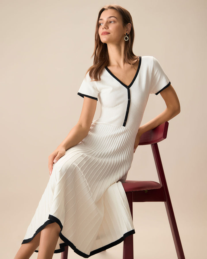 Abito midi donna maglione bicolore A-line