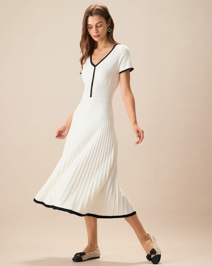 Abito midi donna maglione bicolore A-line