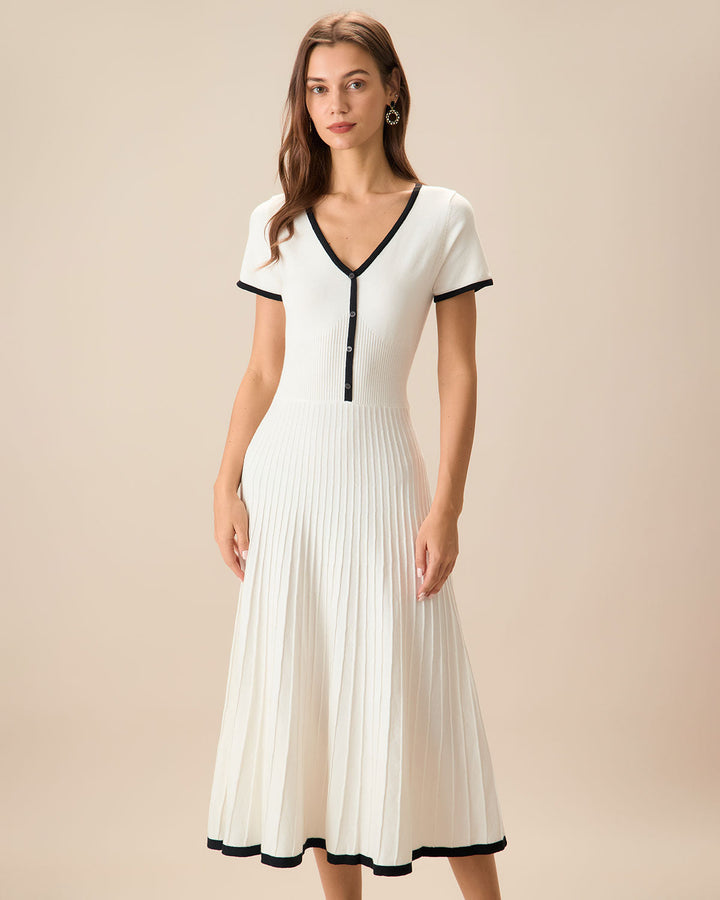 Abito midi donna maglione bicolore A-line