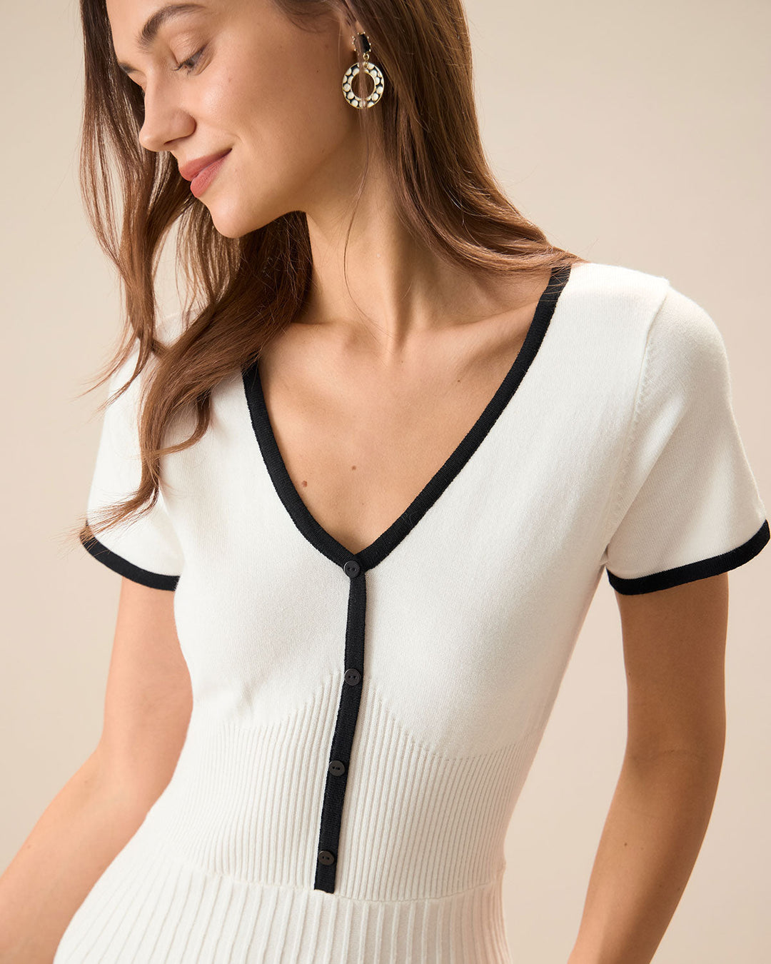 Abito midi donna maglione bicolore A-line