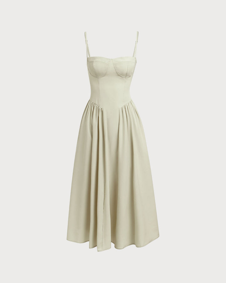Abito midi donna verde con tasche