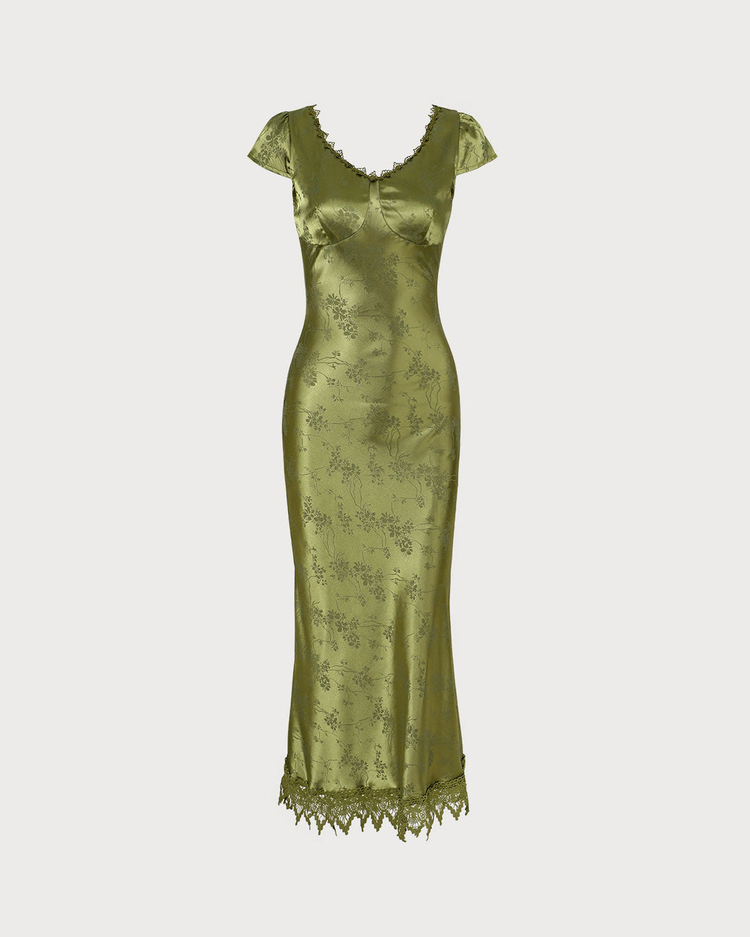 Elegante Abito Midi Verde Jacquard Maniche Corte