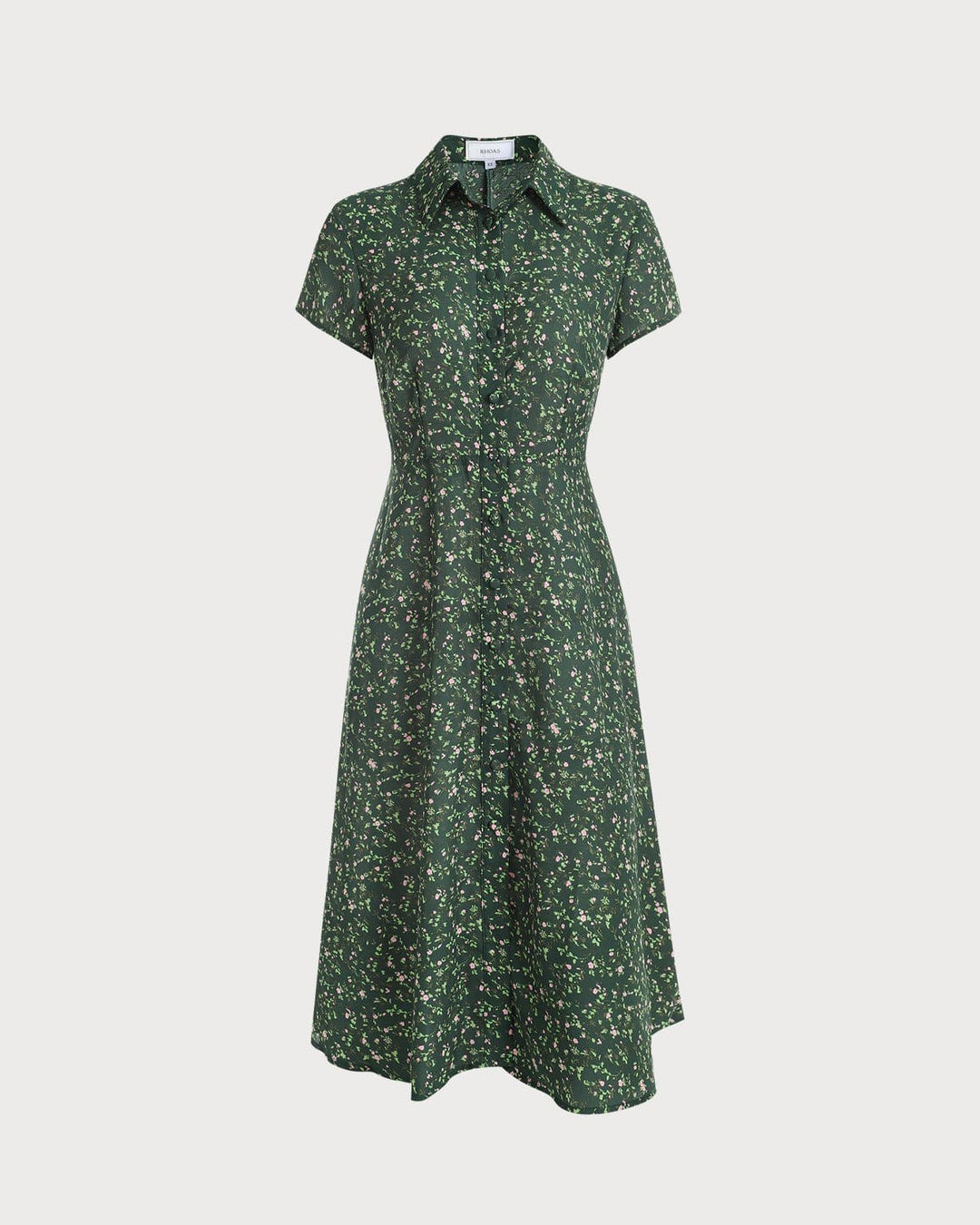 Elegante Abito Midi Floreale Colletto Maniche Corte