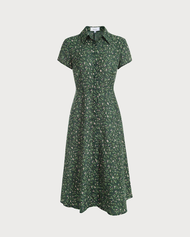 Elegante Abito Midi Floreale Colletto Maniche Corte