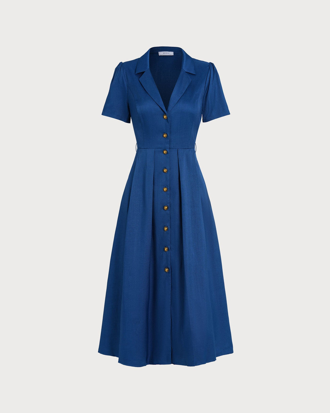 Abito midi donna plissettato con bottoni blu