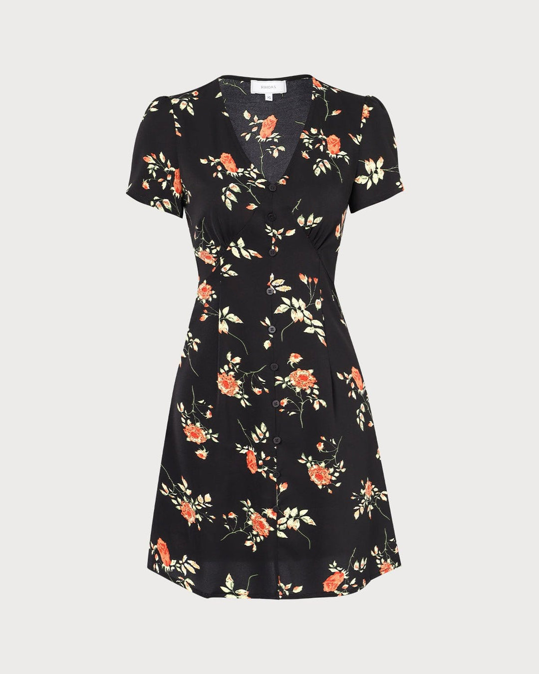 Elegante Abito Mini Floreale Scollo a V Abbottonato Linea A