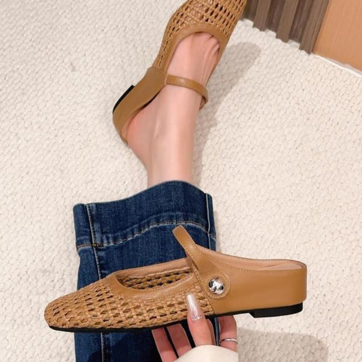 Ballerine Donna Intrecciate Dorate Modello Mary Jane con Cinturino