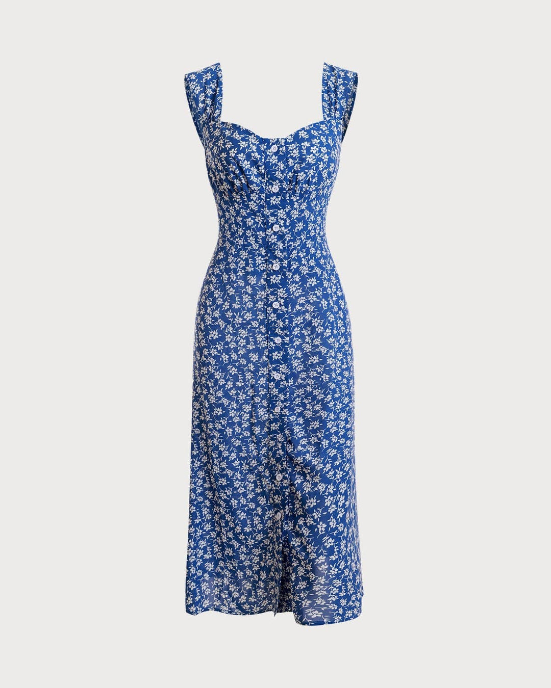 Elegante Abito Midi Floreale Scollo Cuore Donna