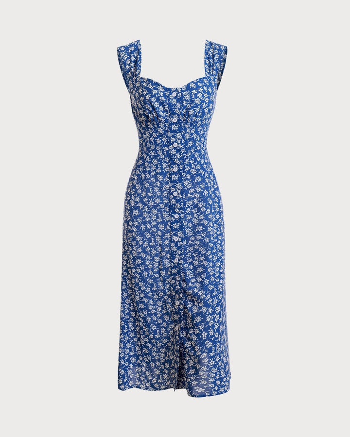 Elegante Abito Midi Floreale Scollo Cuore Donna