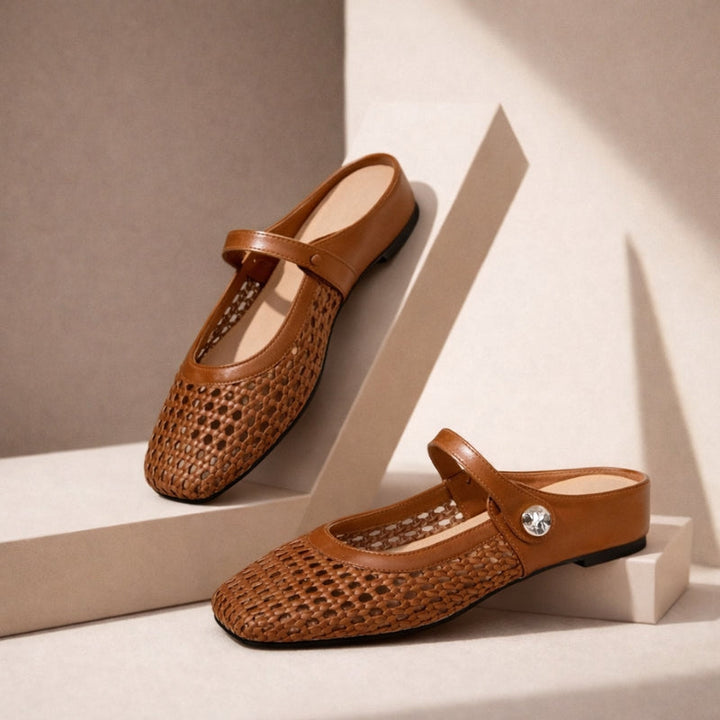 Ballerine Donna Intrecciate Dorate Modello Mary Jane con Cinturino