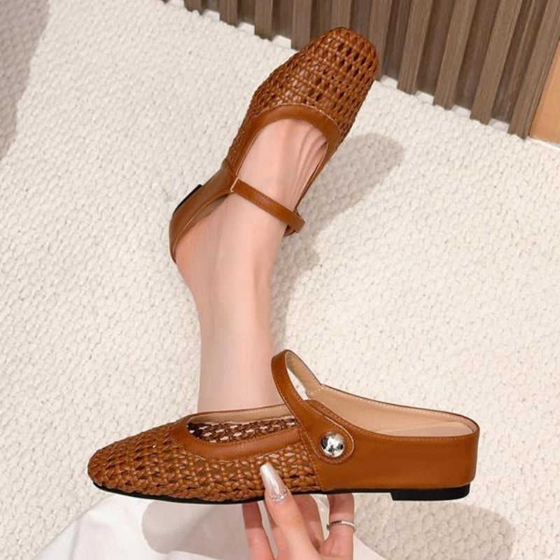 Ballerine Donna Intrecciate Dorate Modello Mary Jane con Cinturino