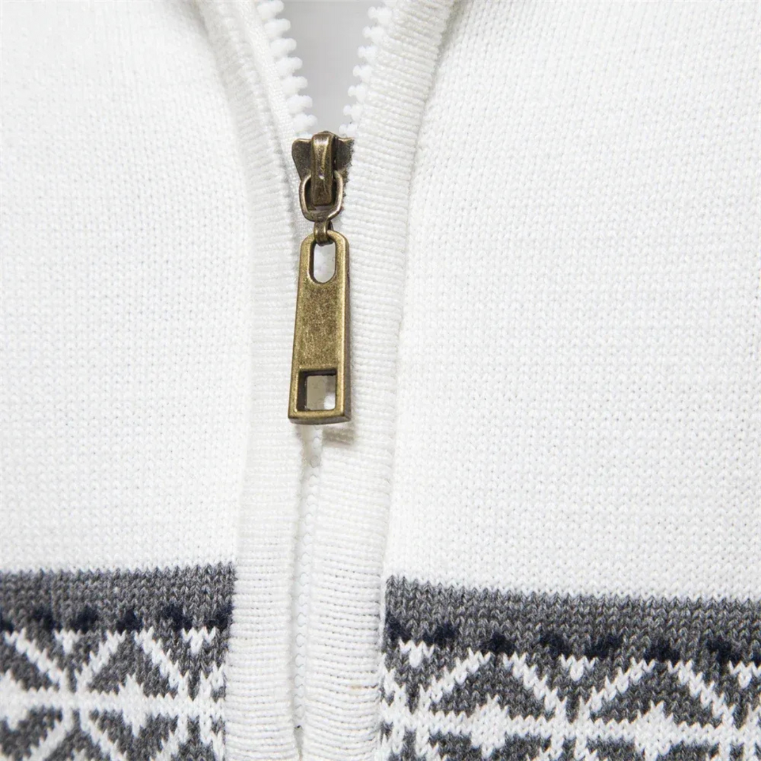 Maglione Uomo in Cotone con Mezza Zip e Motivo Fair Isle