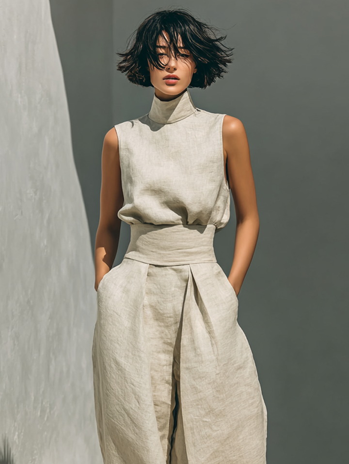 Classico Completo Donna Senza Maniche Pantaloni Larghi