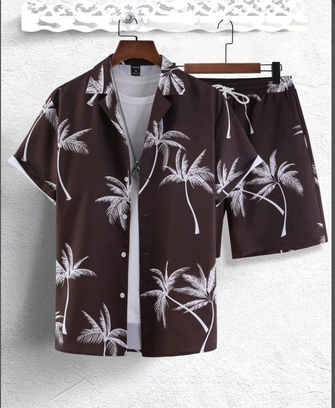 Completo Estivo Uomo Stampa Palme Camicia e Shorts