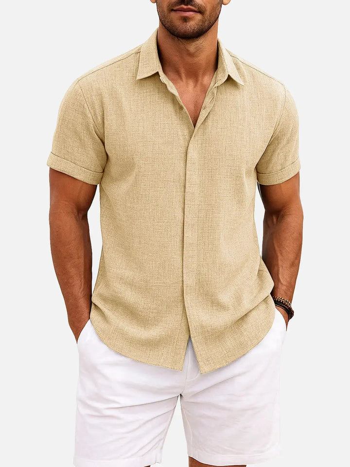 Camicia da uomo a maniche corte in misto cotone e lino