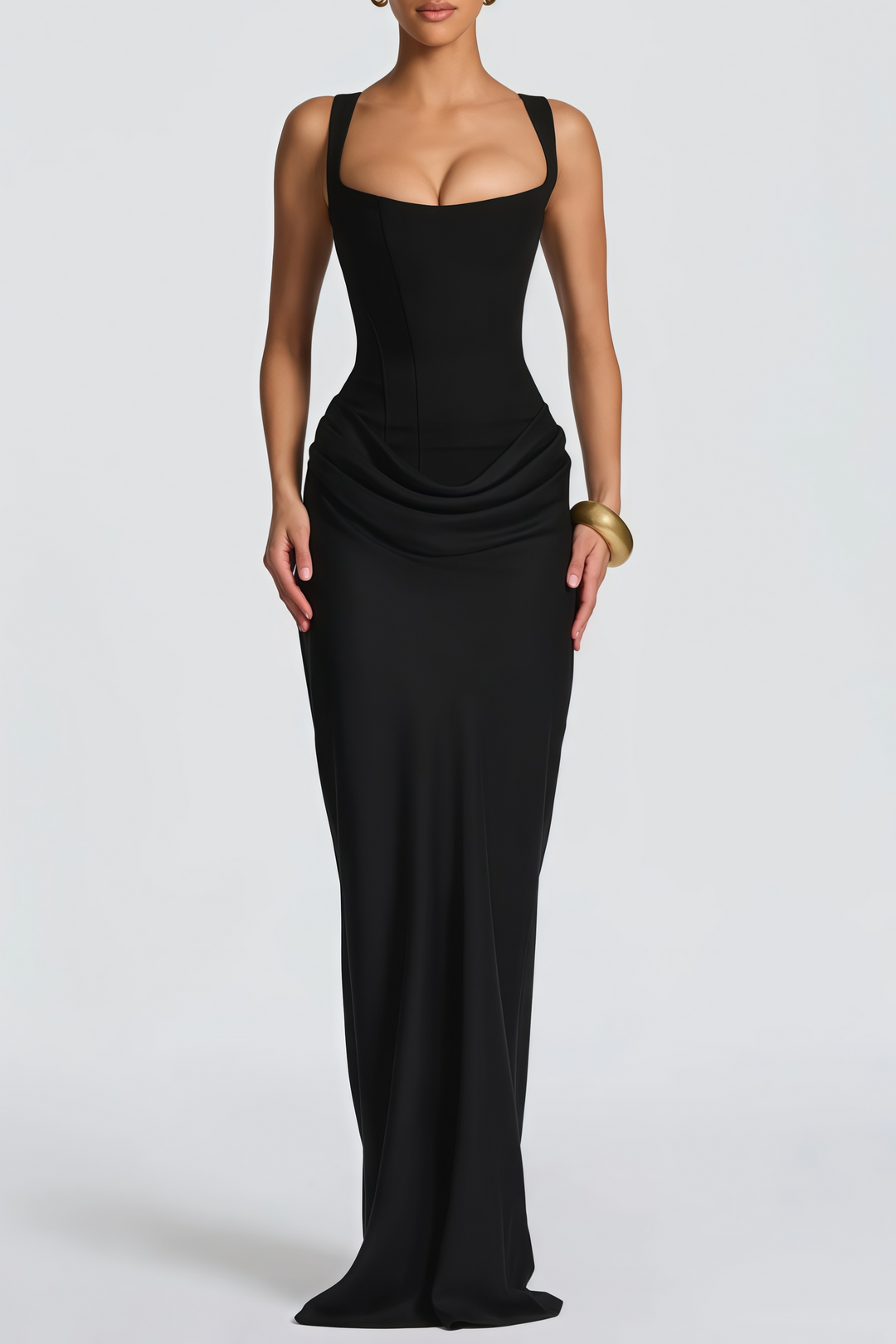 Abito cerimonia lussuoso nero corsetto maxi