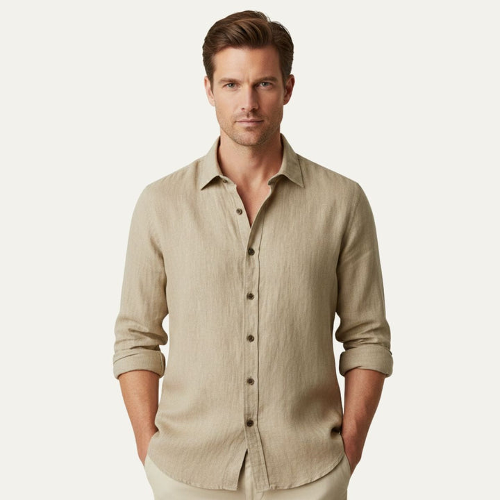 Classica Camicia Uomo Zurich Vintage Manica Lunga Lino
