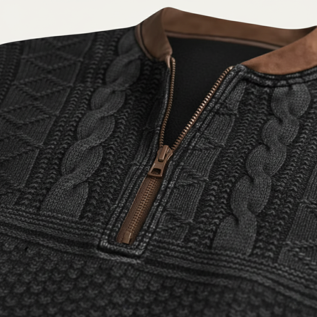 Maglione Uomo a Maglia con Mezza Zip e Toppe ai Gomiti