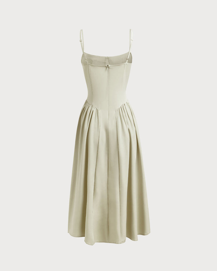 Abito midi donna verde con tasche