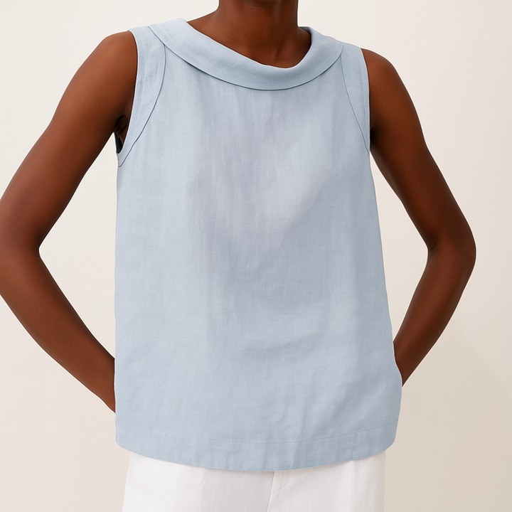 T-shirt Donna Senza Maniche Collo Alto Stile Minimal Chic