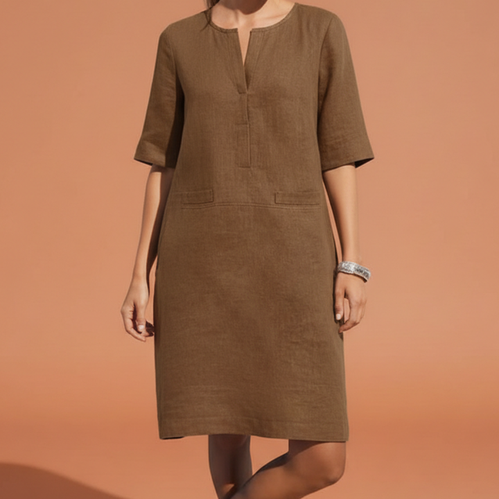 Raffinato Abito Midi Shift Scollo Manica al Gomito