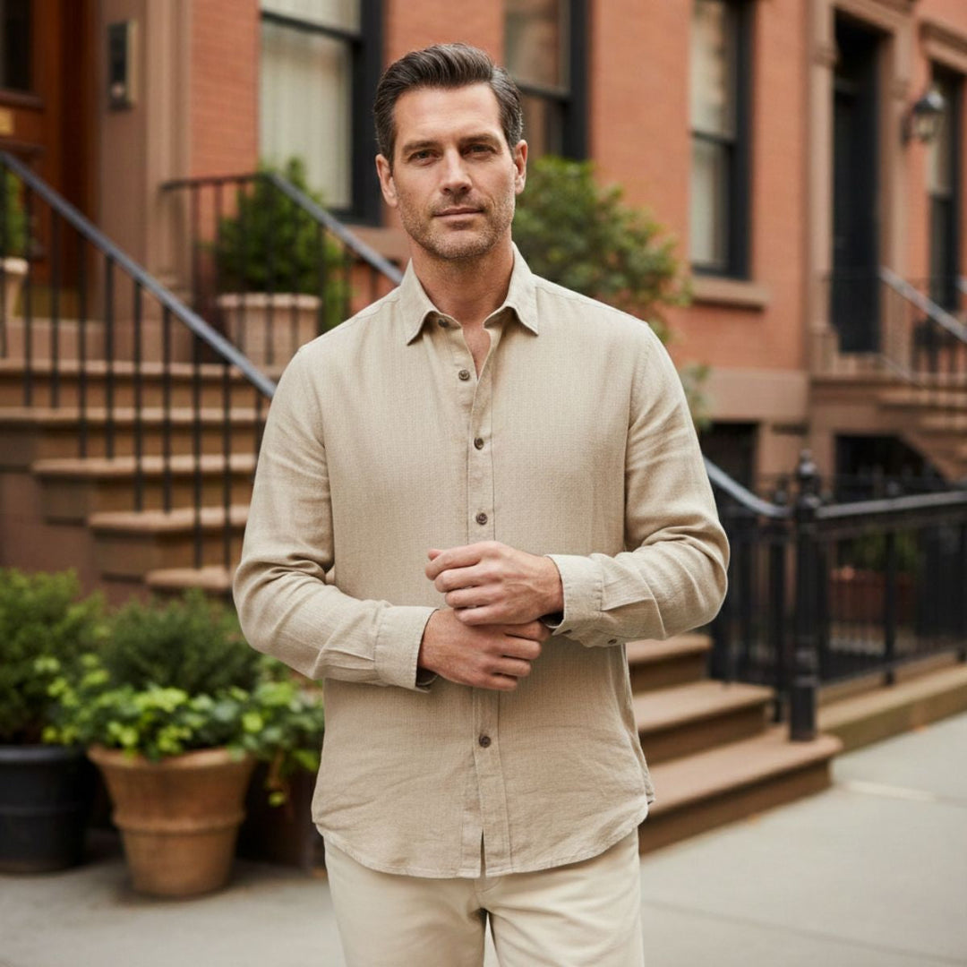 Classica Camicia Uomo Zurich Vintage Manica Lunga Lino