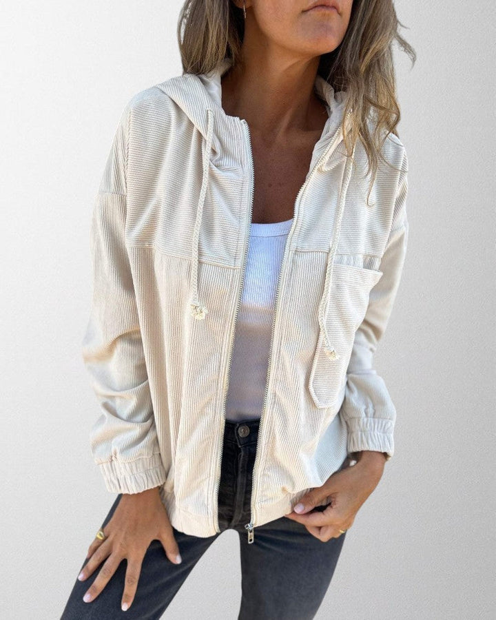 Olivia - Giacca in Velluto a Coste con Cappuccio e Chiusura a Zip