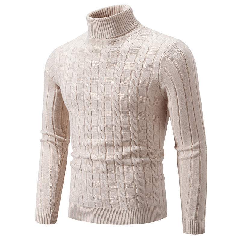 Maglione Dolcevita Uomo Slim Fit con Motivo a Treccia