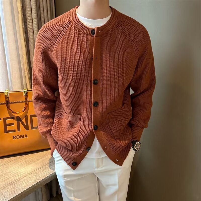 Cardigan Uomo Girocollo Slim Fit a Tinta Unita
