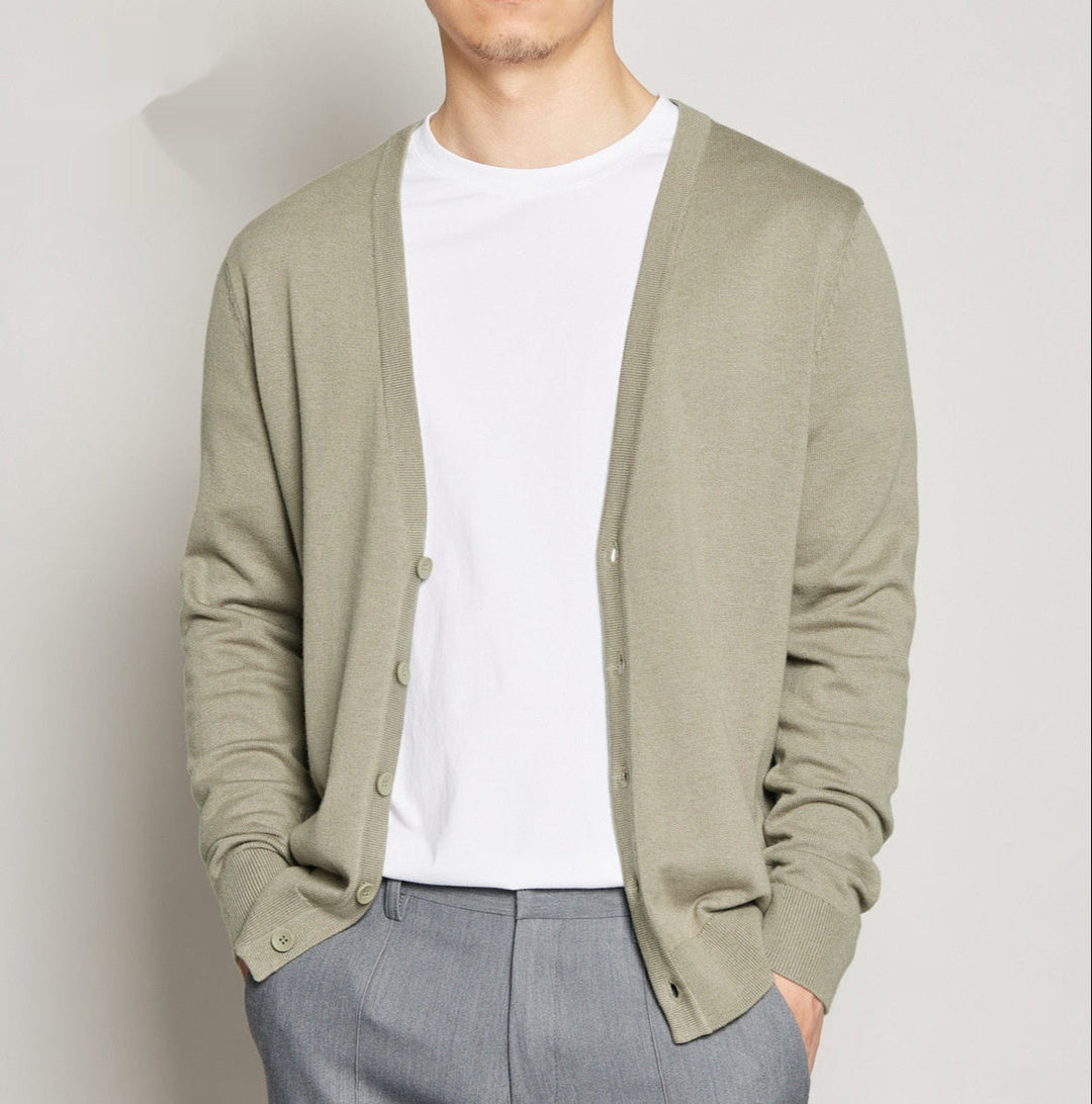 Maglione Cardigan Scollo a V Uomo Slim Fit in Cotone