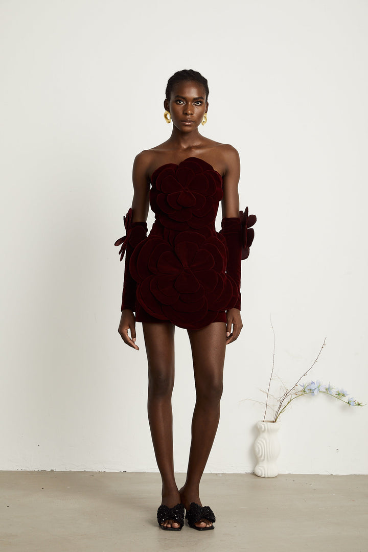Abito cerimonia elegante floreale rosso