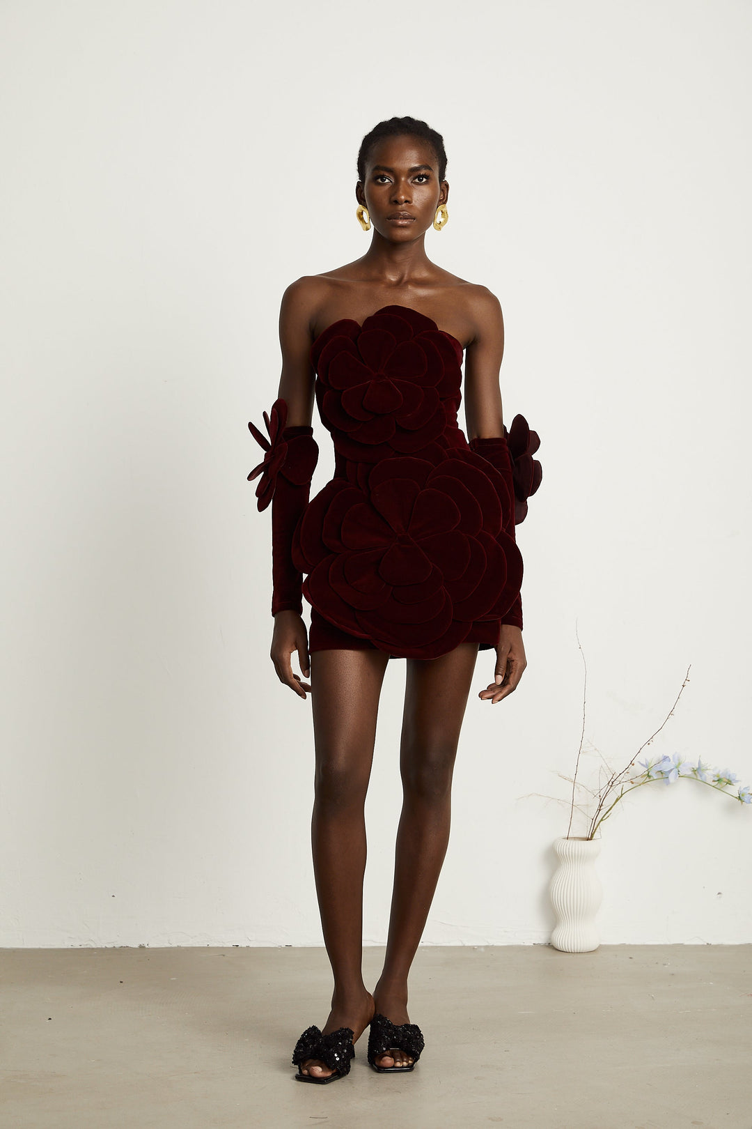 Abito cerimonia elegante floreale rosso