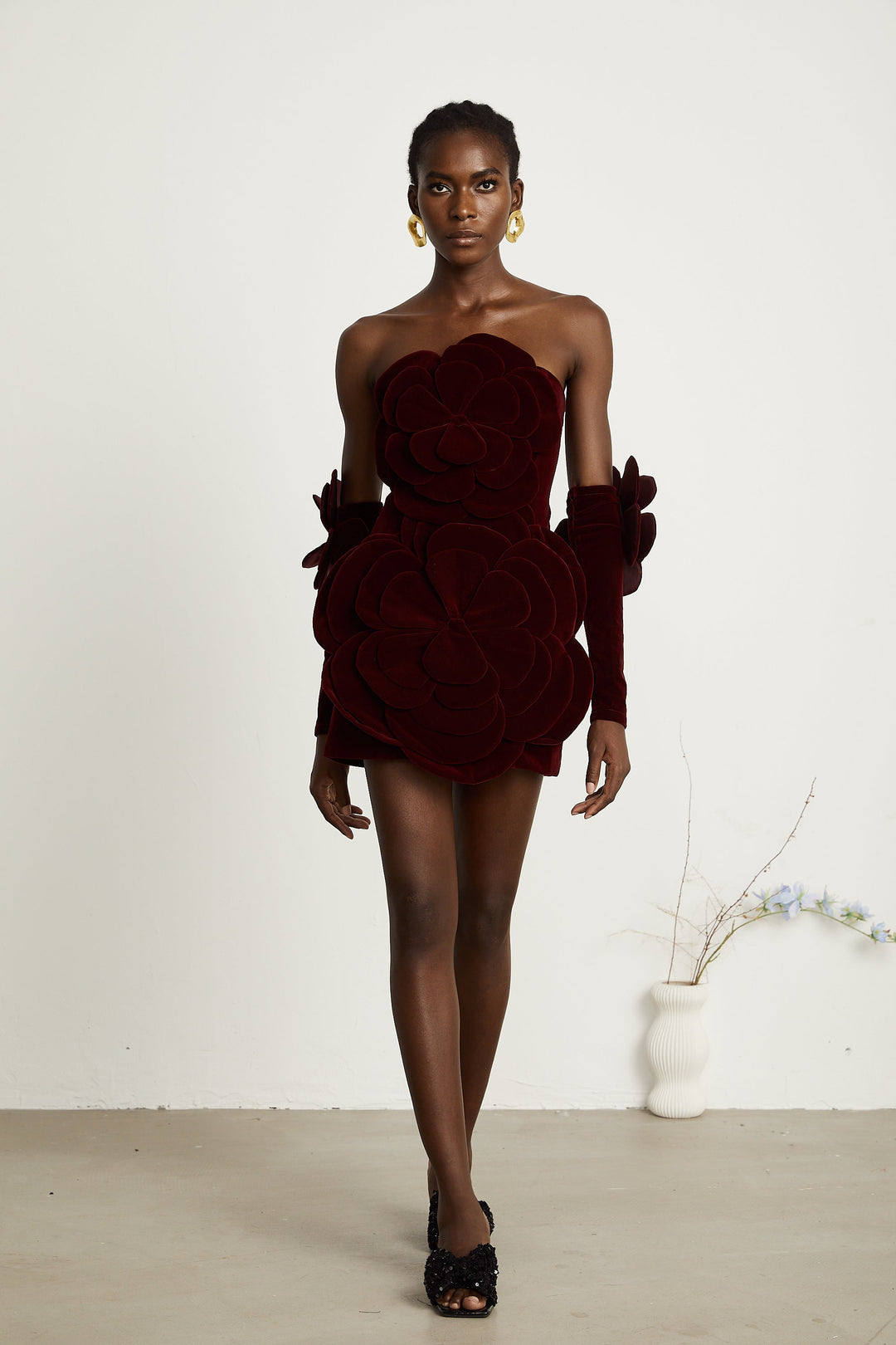 Abito cerimonia elegante floreale rosso