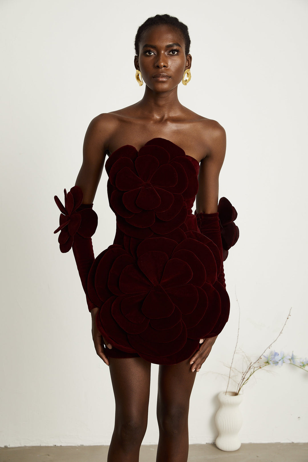 Abito cerimonia elegante floreale rosso