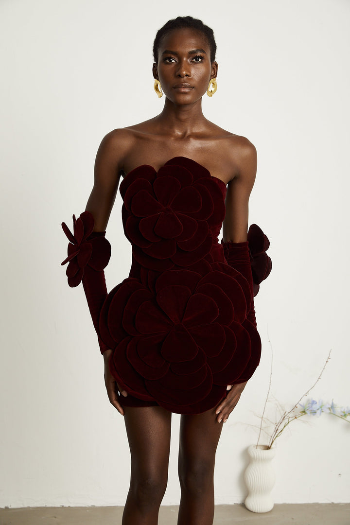 Abito cerimonia elegante floreale rosso