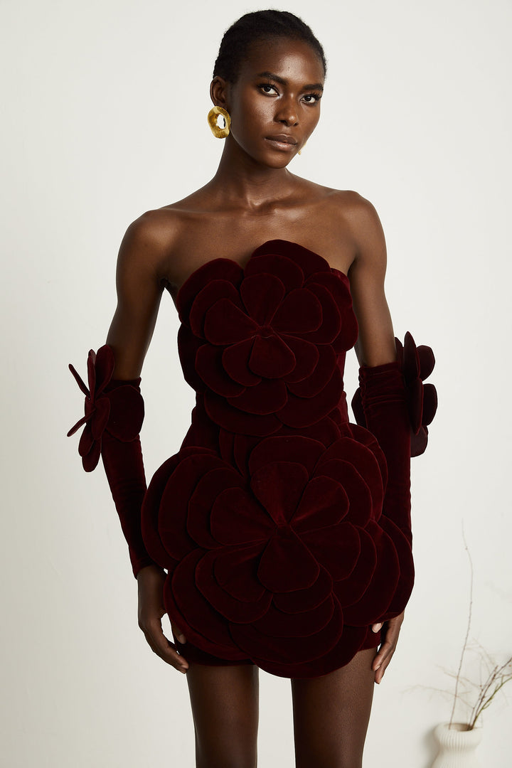 Abito cerimonia elegante floreale rosso