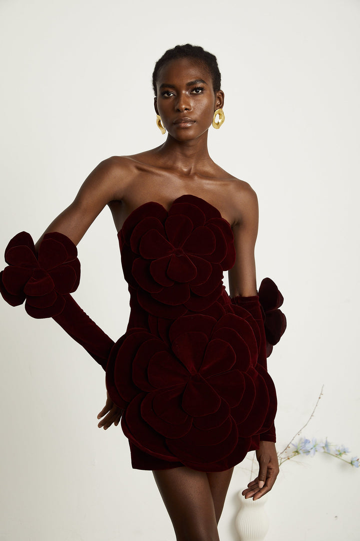 Abito cerimonia elegante floreale rosso