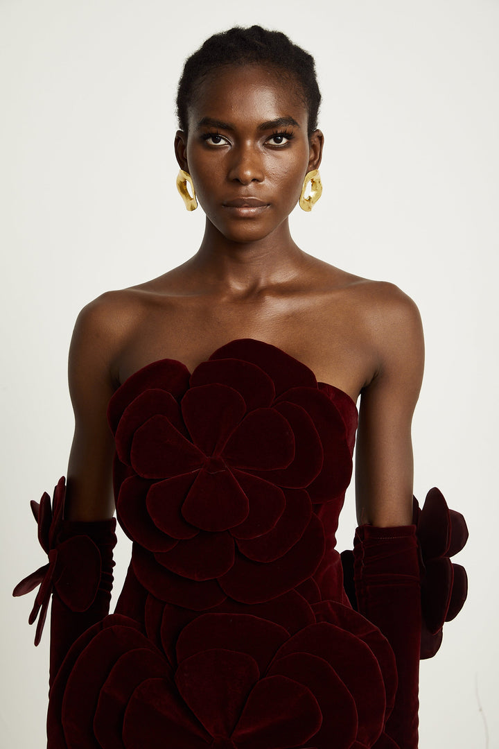 Abito cerimonia elegante floreale rosso