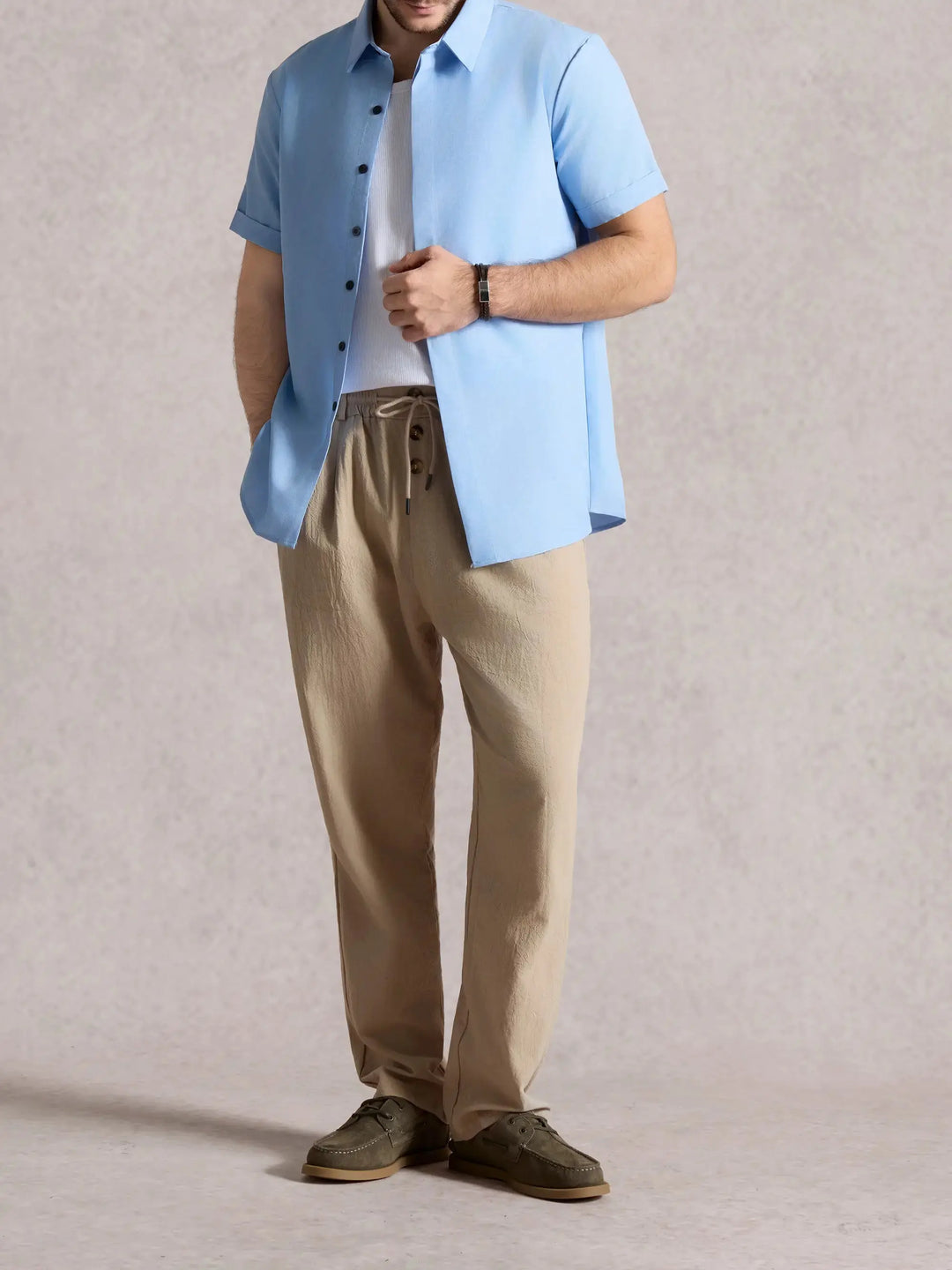Camicia da uomo a maniche corte in misto cotone e lino