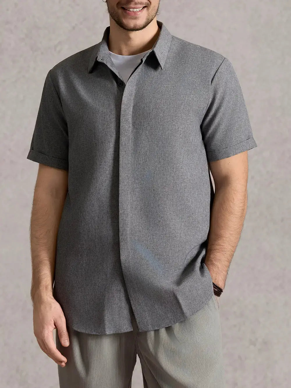 Camicia da uomo a maniche corte in misto cotone e lino