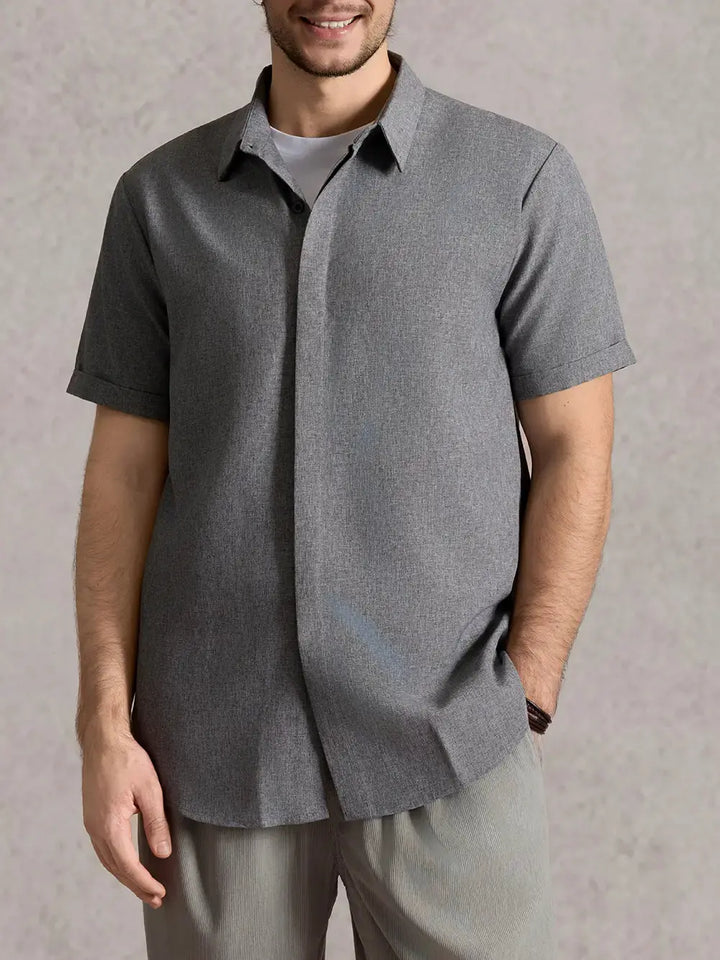 Camicia da uomo a maniche corte in misto cotone e lino