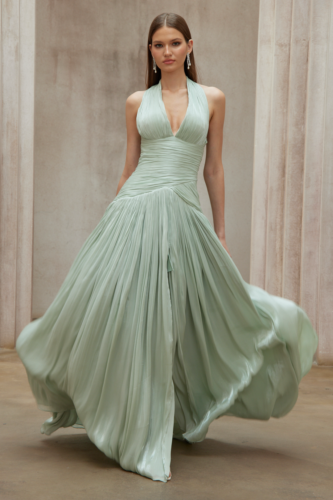Abito cerimonia elegante verde maxi