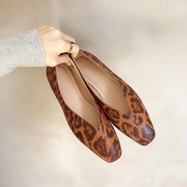 Grintose Ballerine Donna Pelle Vegana Animalier Scollo Basso