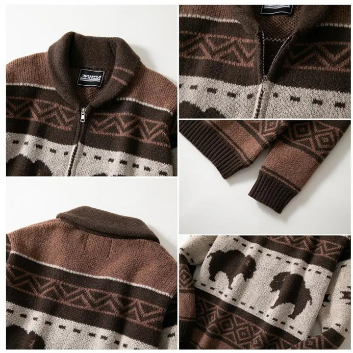 Cardigan Uomo Stampa Buffalo Zip Intera Invernale