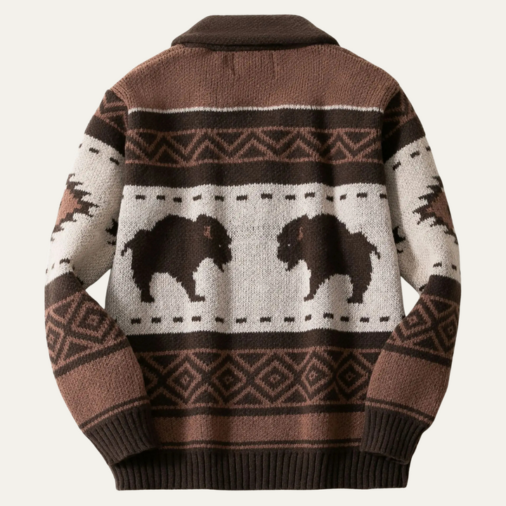 Cardigan Uomo Stampa Buffalo Zip Intera Invernale