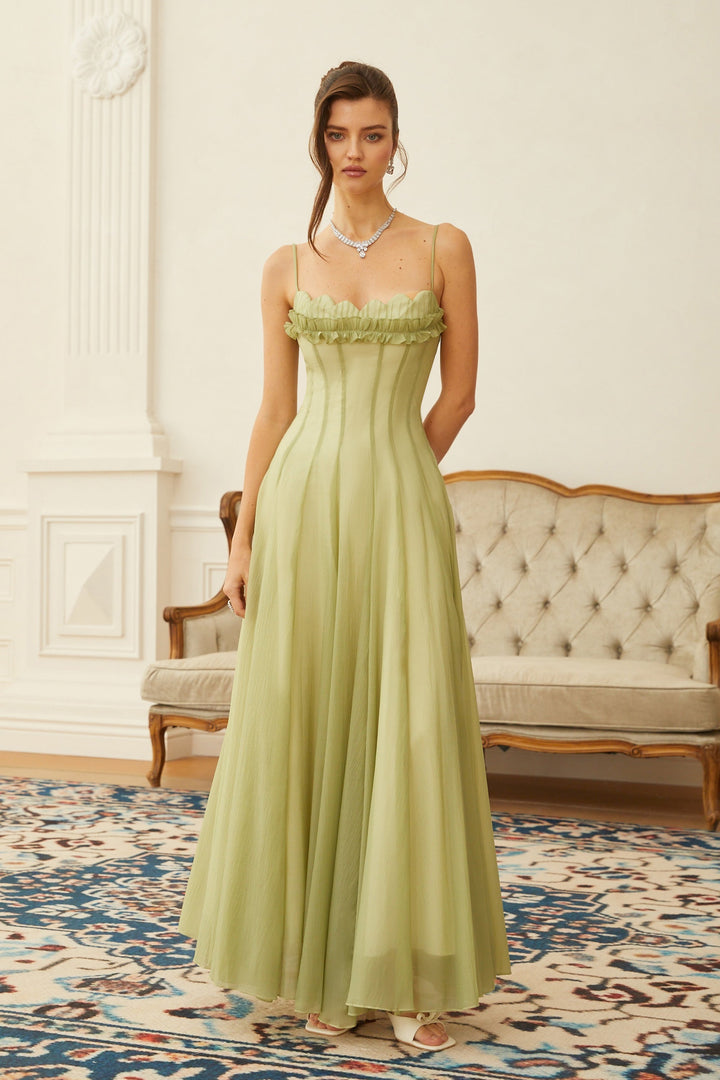 Abito cerimonia raffinato verde lungo