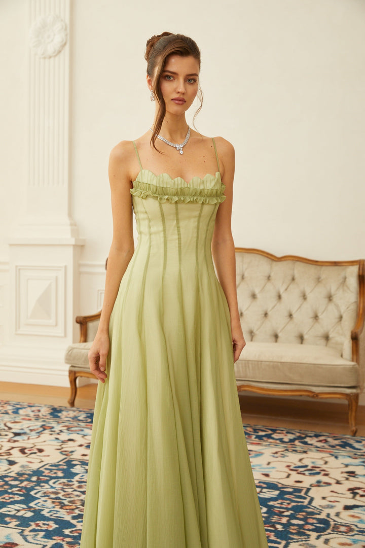 Abito cerimonia raffinato verde lungo