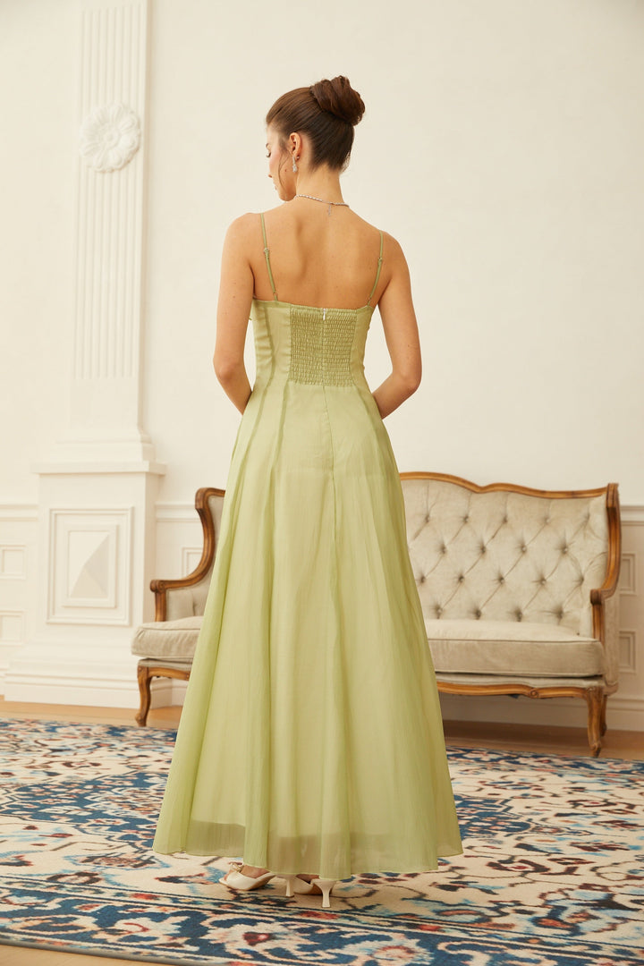 Abito cerimonia raffinato verde lungo